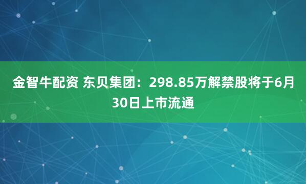 金智牛配资 东贝集团：298.85万解禁股将于6月30日上市流通