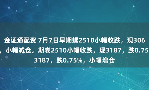金证通配资 7月7日早期螺2510小幅收跌，现3063，跌0.62%，小幅减仓。期卷2510小幅收跌，现3187，跌0.75%，小幅增仓