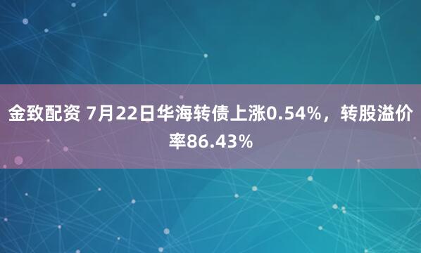 金致配资 7月22日华海转债上涨0.54%，转股溢价率86.43%